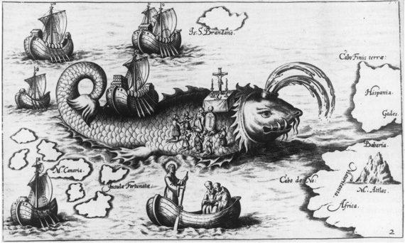 La isla primigenia asentada sobre un monstruo marino, de la mítica narración de San Brandán.