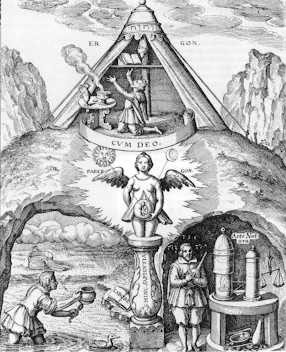 Altar, caverna y montaña. T. Schweighardt, Speculum sophium rhodo-stauroticum
Frankfurt, 1618.