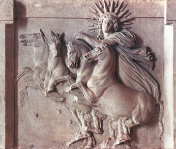 Relieve de Helios en su carroza. Procedente de Troya, c. 300 a. C. Museo Staatliche, Berlín.