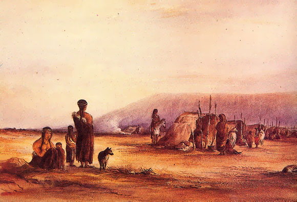 Toldos de araucanos patagones, 1833. Acuarela de Conrad Martens.