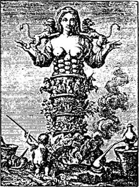 Atanor, Diosa madre, Artemisa de Efeso. U. Hierne, Actorum chymicorum, Estocolmo, 1712.