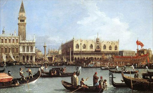 Canaletto, El Bucintoro en el muelle del palacio ducal de Venecia.