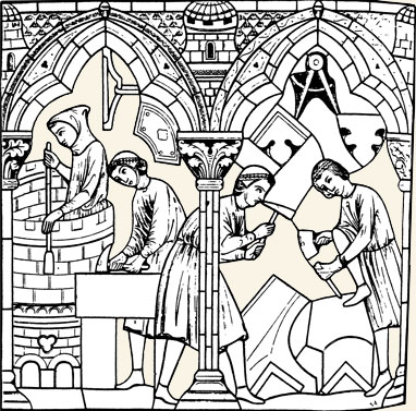 Compañeros trabajando. Chartres, vitral del siglo XIII.