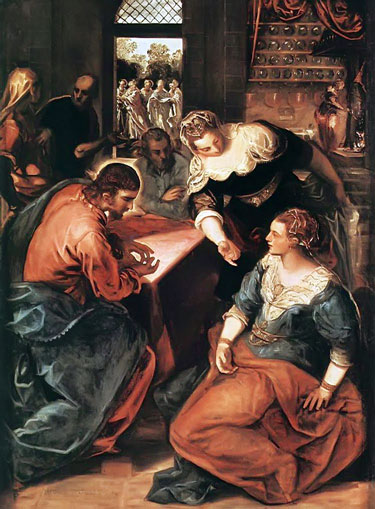 Jesús en casa de Marta y María. Tintoretto, c. 1571