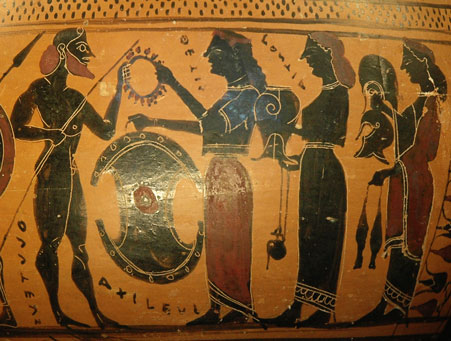 Tetis entrega a Aquiles el escudo y las armas fabricadas por Hefesto