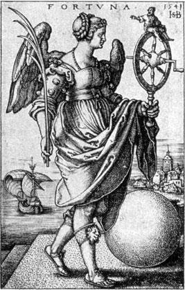La diosa Fortuna sosteniendo la rueda
