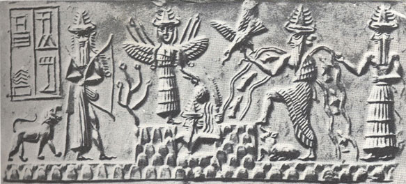 Inanna (Ishtar) y otros dioses. Cilindro sumerio.