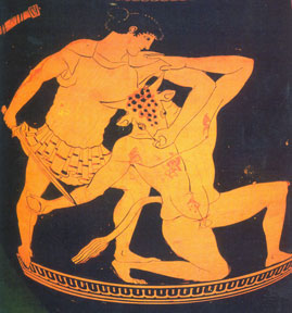 Teseo y el Minotauro. Vasija. c. 500-450 a. C.
