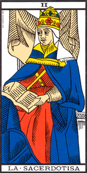 La Sacerdotisa con un libro, Arcano II del Tarot de Marsella.