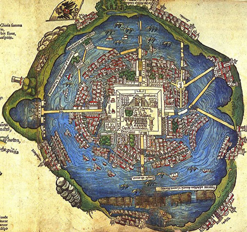 Plano de Tenochtitlan. Carta-Relación de H. Cortés (15 de Octubre 1520).