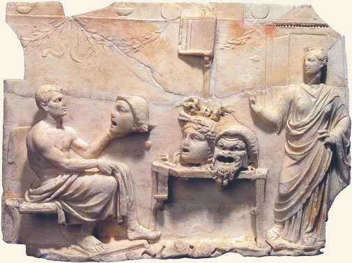 Relieve. Menandro con una Musa. Museo Vaticano, Museo Gregoriano Profano ex Lateranense