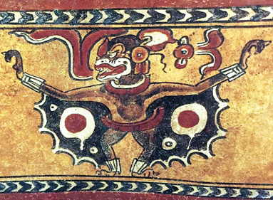Pintura sobre vasija maya. Chamá, Alta Verapaz, Guatemala.