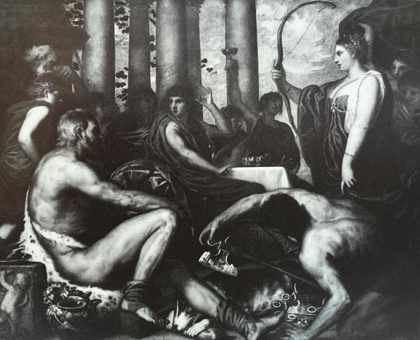 Penélope trae el arco de Ulises a sus pretendientes. Padovino, 1620s.