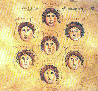 Las Pléyades como las Siete Hermanas según un manuscrito italiano. s. IX-X
