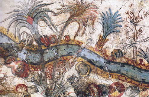 Fragmento de paisaje fluvial minoico. Fresco. Museo de Chipre, Nicosia.