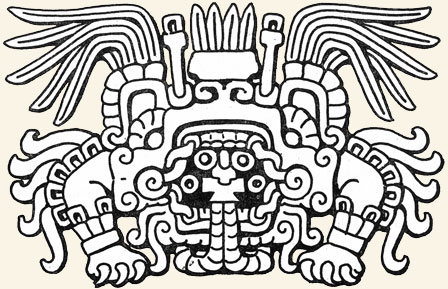 Tláloc. Bajorrelieve con motivos de jaguar-quetzal-serpiente. Tula, México.